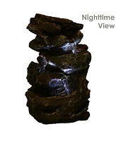 Sunnydaze Decor Tiered Rock and Log Indoor Water Fountain with LEDs - 10.5 in