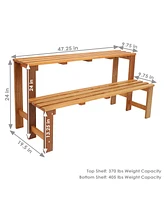 24-Inch 2-Tier Meranti Wood Outdoor Plant Stand with Teak Oil Finish