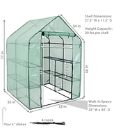 Sunnydaze Decor Large Steel Pe Cover Walk-In Greenhouse with 4 Shelves - Green