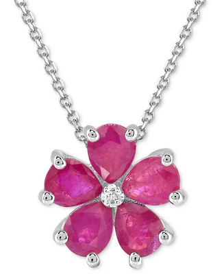 Lab-Grown Ruby (3-3/4 ct. t.w.) & Diamond Accent Flower 18" Pendant Necklace in Sterling Silver