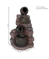 Sunnydaze Decor Crumbling Bricks/Pots Solar Water Fountain with Battery - 27 in