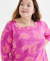 Style & Co Plus Printed Cotton Square-Neck Top
