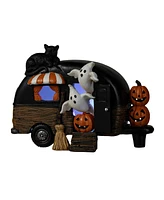 Glitzhome 9.25''L Halloween Polyresin Lighted Camper W/Ghost Pumpkin Black Cat Table Decor