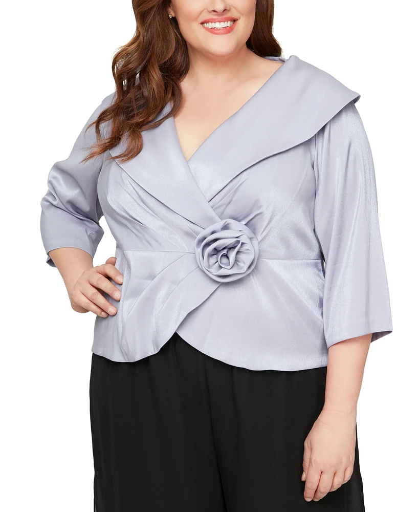 Alex Evenings Plus Portrait Collar Rosette Blouse