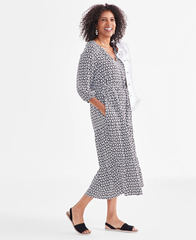 Style & Co Women's Printed V-Neck Blouson-Sleeve Dress, Created for Macy's
