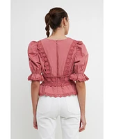 endless rose Women's Combination Eyelet Lace Top