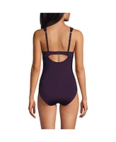 Lands' End Women's Chlorine Resistant Smoothing Control Mesh High Neck One Piece Swimsuit