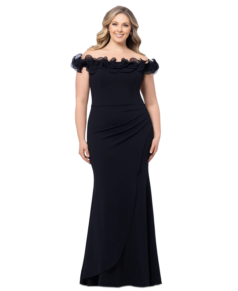 Plus Off-the-Shoulder Suba-Crepe Gown