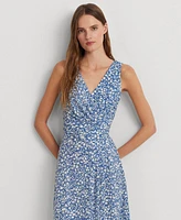 Lauren Ralph Women's Floral Surplice Jersey Sleeveless Dress