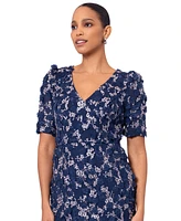 Xscape Petite 3D-Flower Short-Sleeve Sheath Dress