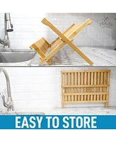 Zulay Kitchen Foldable Bamboo Dish Drying Rack - 2-Tier