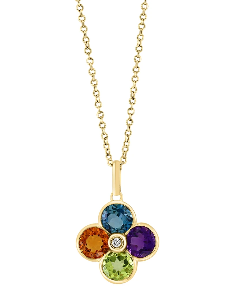 Effy Multi-Gemstone (2-1/6 ct. t.w.) & Diamond Accent Flower 18" Pendant Necklace in 14k Gold