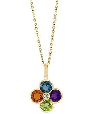 Effy Multi-Gemstone (2-1/6 ct. t.w.) & Diamond Accent Flower 18" Pendant Necklace in 14k Gold