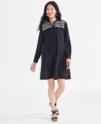 Style & Co Women's Embroidered Pullover Long-Sleeve Dress, Created for Macy's