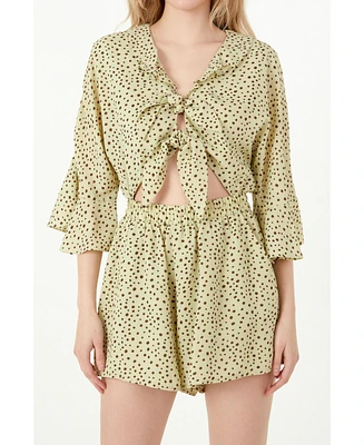 Free the Roses Women's Polka Dot Tied Romper with Ruffles