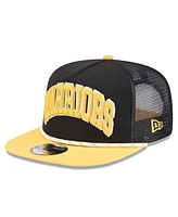 New Era Men's Black/Gold Golden State Warriors Throwback Team Arch Golfer Snapback Hat