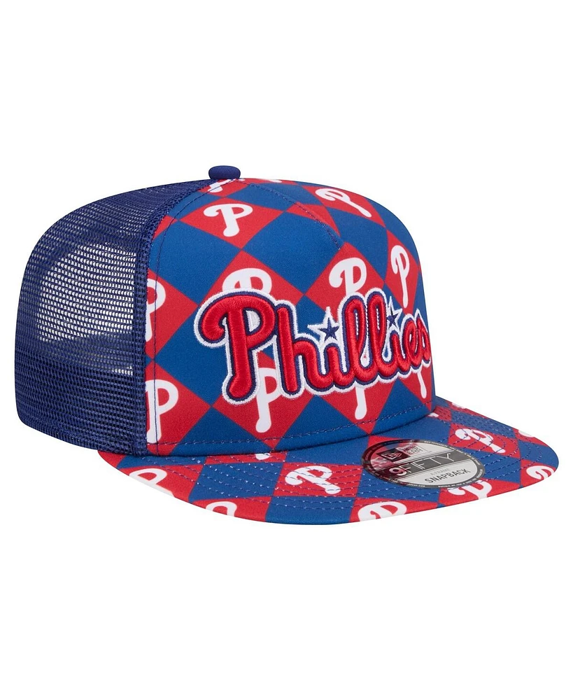 New Era Men's Royal Philadelphia Phillies Seeing Diamonds A-Frame Trucker 9fifty Snapback Hat