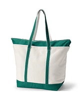 Lands' End Extra Large Natural 5 Pocket Zip Top Long Handle Canvas Tote Bag