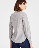 Anne Klein Women's Tie-Neck Long-Sleeve Smocked-Cuff Top, Created for Macy's