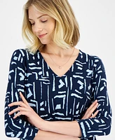 Jm Collection Women's Printed 3/4-Sleeve Tunic Top, Created for Macy's