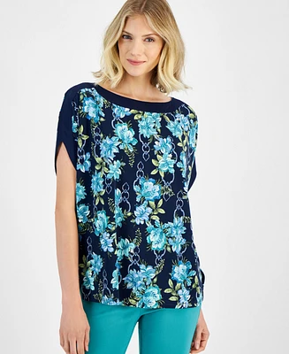 Jm Collection Women's Printed Short Sleeve Top, Created for Macy's
