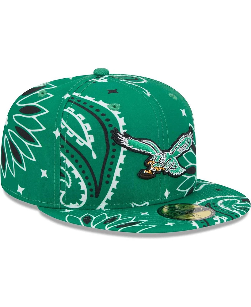 New Era Men's Kelly Green Philadelphia Eagles Throwback Paisley 59Fifty Fitted Hat