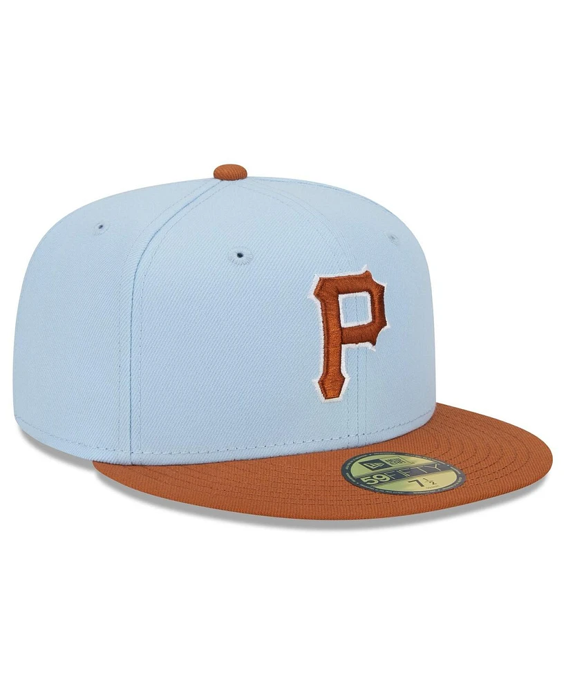 New Era Men's Light Blue/Brown Pittsburgh Pirates Spring Color Basic Two-Tone 59Fifty Fitted Hat