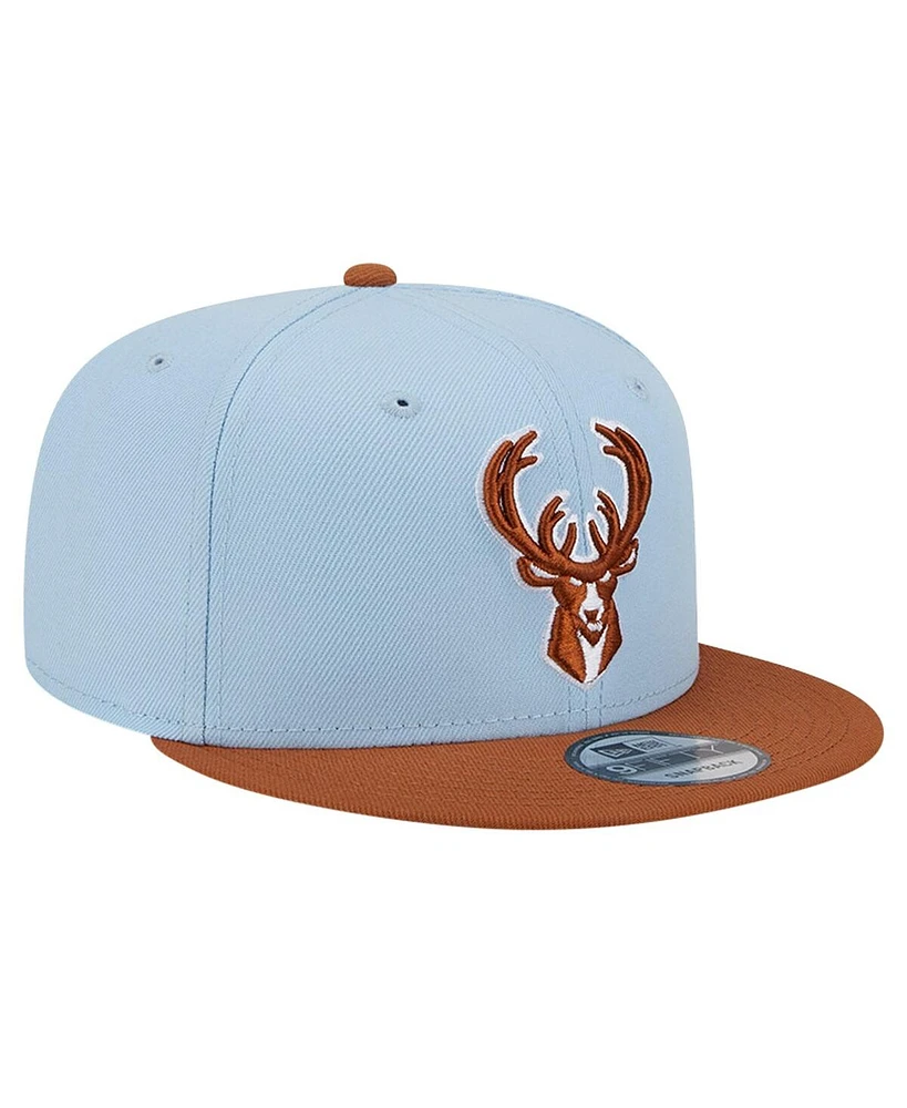 New Era Men's Light Blue/Brown Milwaukee Bucks 2-Tone Color Pack 9Fifty Snapback Hat