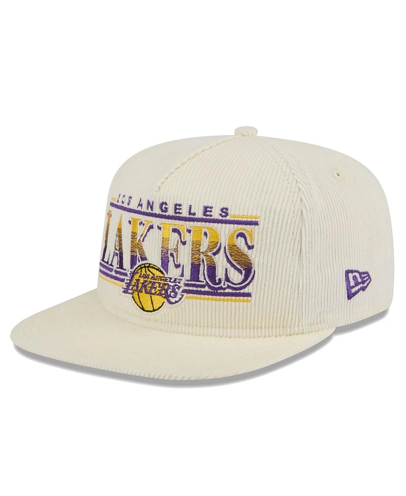 New Era Men's Cream Los Angeles Lakers Team Bar Lightweight Corduroy Golfer Snapback Hat