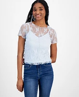 Ultra Flirt Juniors' Lace Tee & Cami