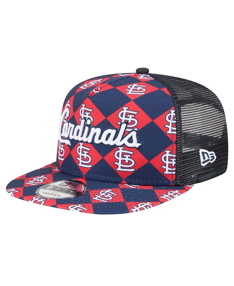 New Era Men's Navy St. Louis Cardinals Seeing Diamonds A-Frame Trucker 9Fifty Snapback Hat