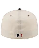 New Era Men's Cream Boston Red Sox Game Night Leather Visor 59Fifty Fitted Hat