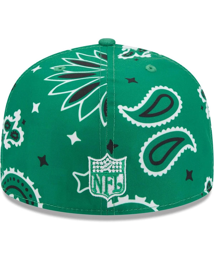 New Era Men's Kelly Green Philadelphia Eagles Throwback Paisley 59Fifty Fitted Hat