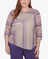 Alfred Dunner Plus Charm School Sparkling Zig Zag Stripe Top