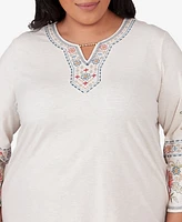 Alfred Dunner Plus Size Sedona Sky Sedona Split Neck Embroidered Top