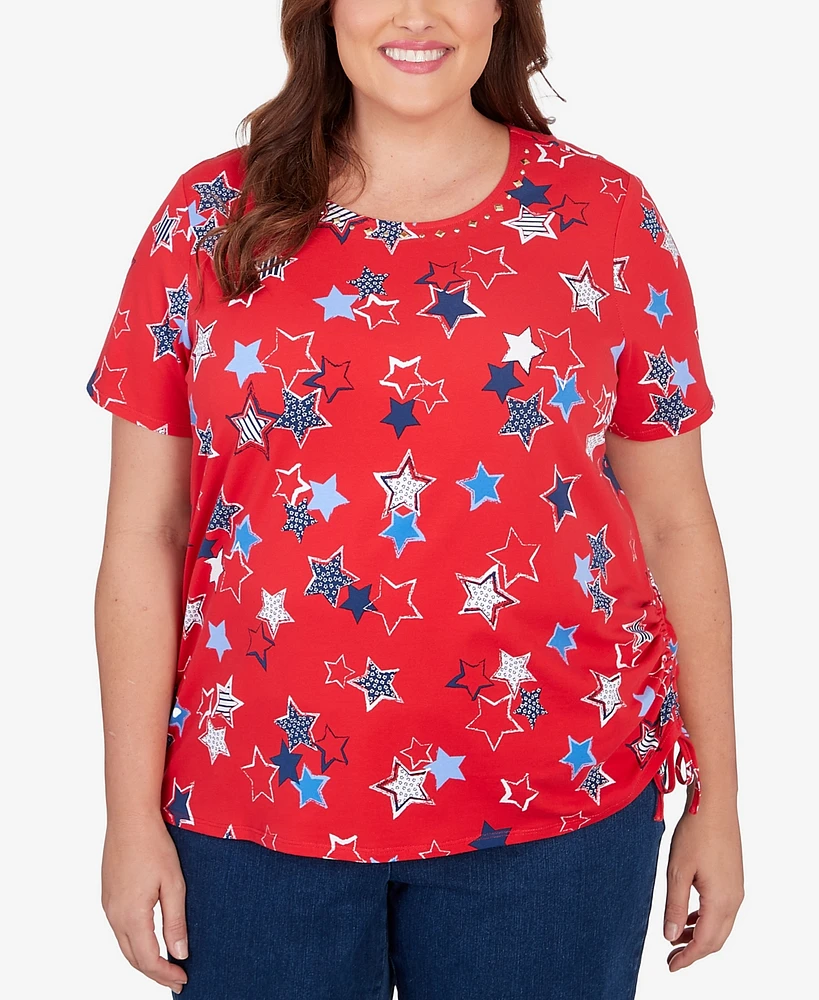 Alfred Dunner Plus Size Stars Side Tie Short Sleeve Tee