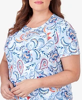 Alfred Dunner Plus Drawstring Hem Jacobean Short Sleeve Tee