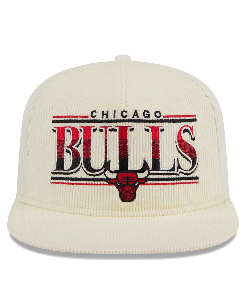 New Era Men's Cream Chicago Bulls Team Bar Lightweight Corduroy Golfer Snapback Hat