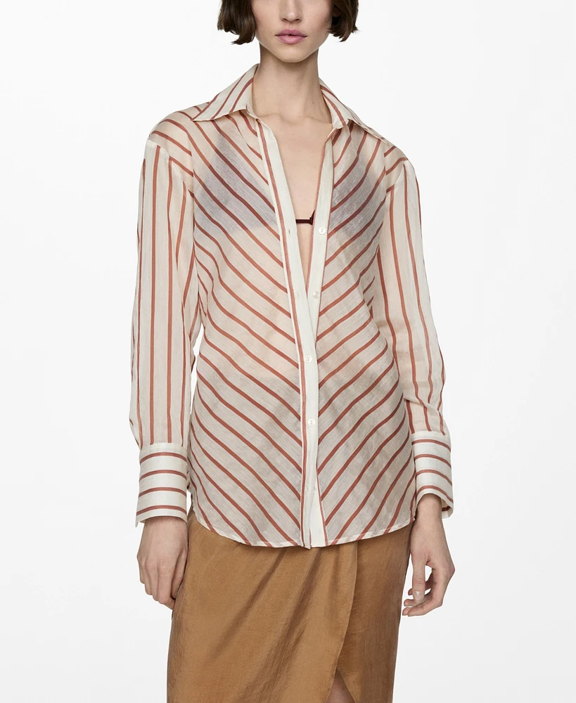 Mango Women's Semitransparent Striped Shirt