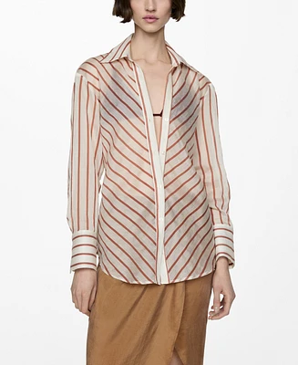 Mango Women's Semitransparent Striped Shirt