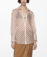 Mango Women's Semitransparent Striped Shirt