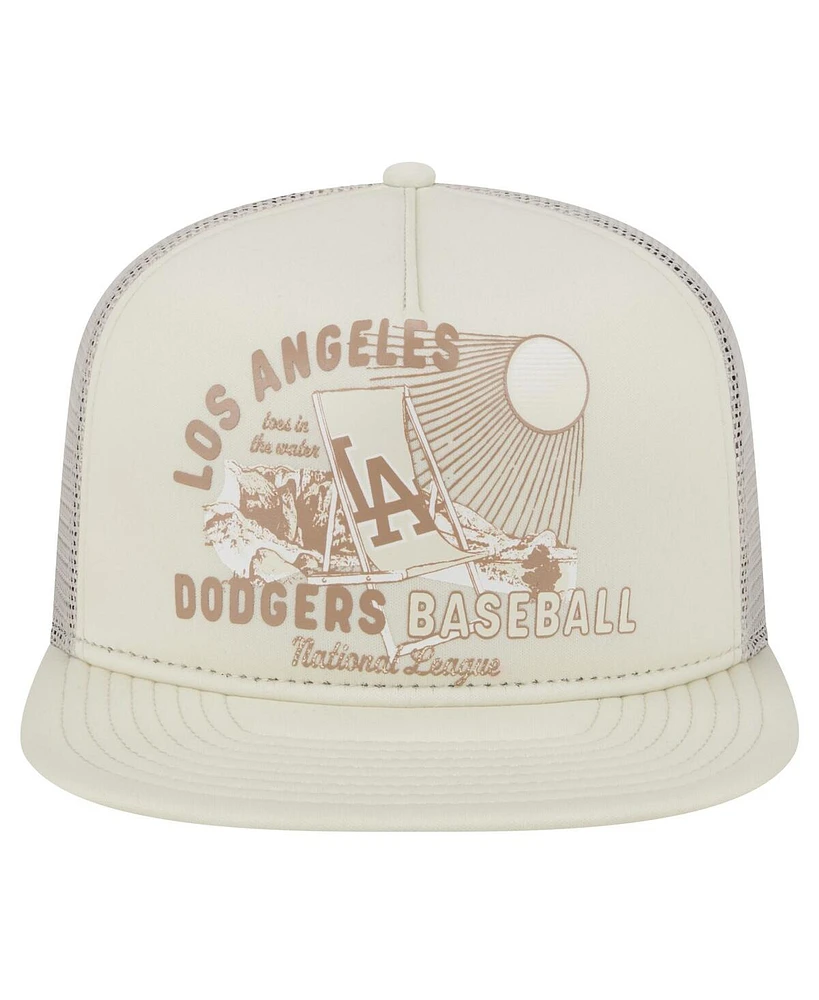 New Era Men's Khaki Los Angeles Dodgers Almost Friday A-Frame 9Fifty Trucker Snapback Hat