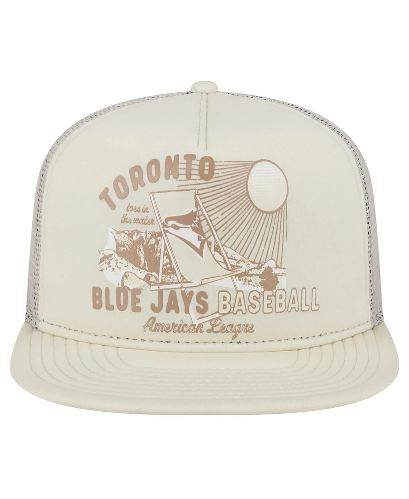 New Era Men's Khaki Toronto Blue Jays Almost Friday A-Frame 9Fifty Trucker Snapback Hat