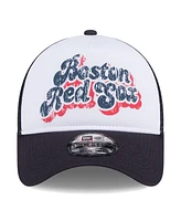 New Era Women's White/Navy Boston Red Sox Throwback Team Foam Front A-Frame Trucker 9Forty Adjustable Hat