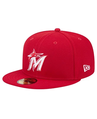 New Era Men's Red Miami Marlins White Logo 59Fifty Fitted Hat