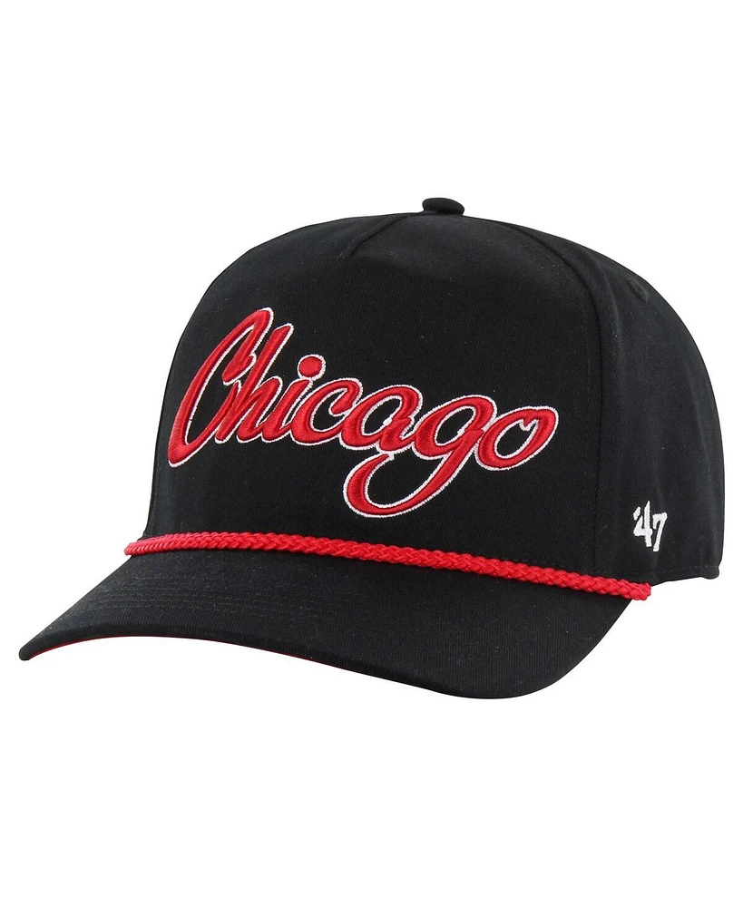 47 Brand Men's Black Chicago Blackhawks Overhand Logo Side Patch Hitch Adjustable Hat