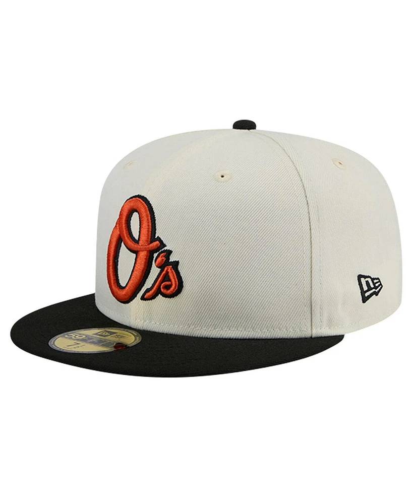 New Era Men's Cream Baltimore Orioles Evergreen Chrome 59Fifty Fitted Hat