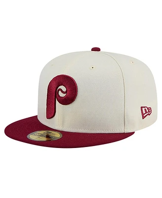 New Era Men's Cream Philadelphia Phillies Cooperstown Collection Chrome 59Fifty Fitted Hat