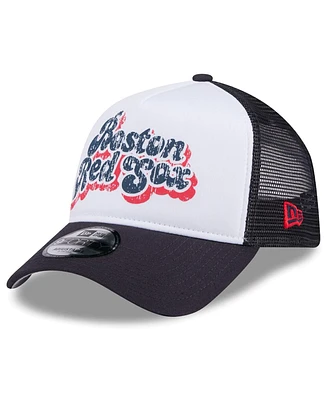 New Era Women's White/Navy Boston Red Sox Throwback Team Foam Front A-Frame Trucker 9Forty Adjustable Hat