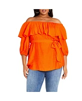 City Chic Women's Callie Off Shoulder Ruffle Top